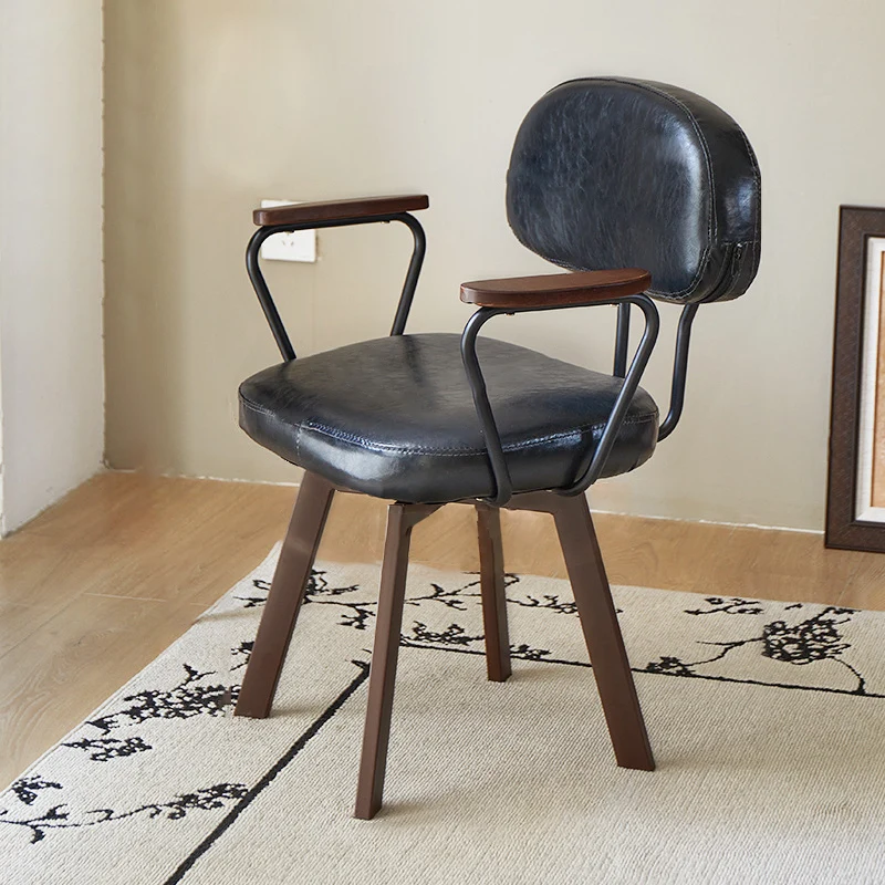 Contemporary Retro PU Leather Metal Sunflower Floral Swivel Desk Chair Backrest Armrest For Study