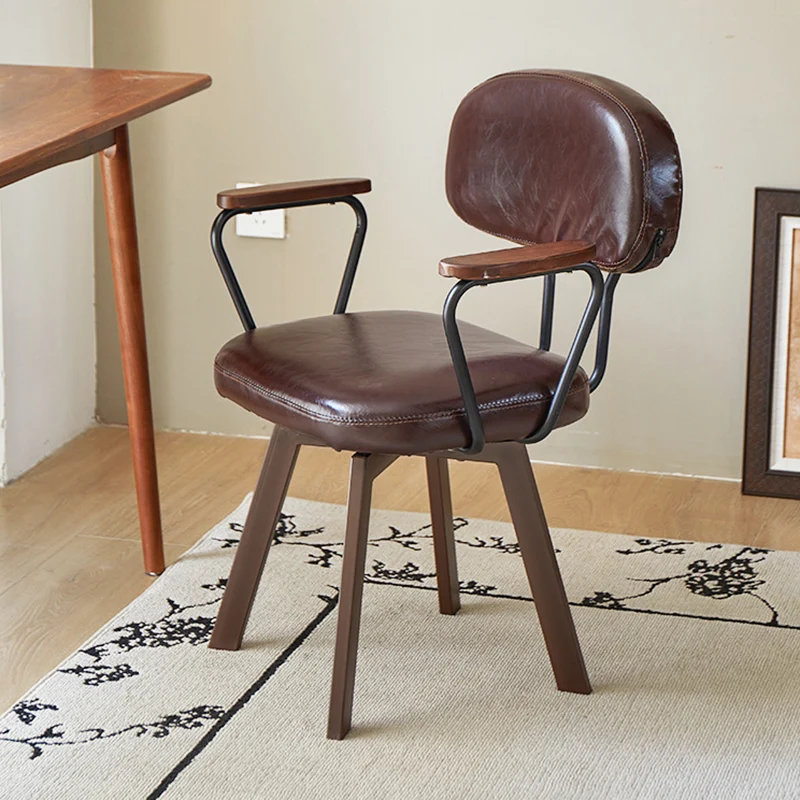 Contemporary Retro PU Leather Metal Sunflower Floral Swivel Desk Chair Backrest Armrest For Study