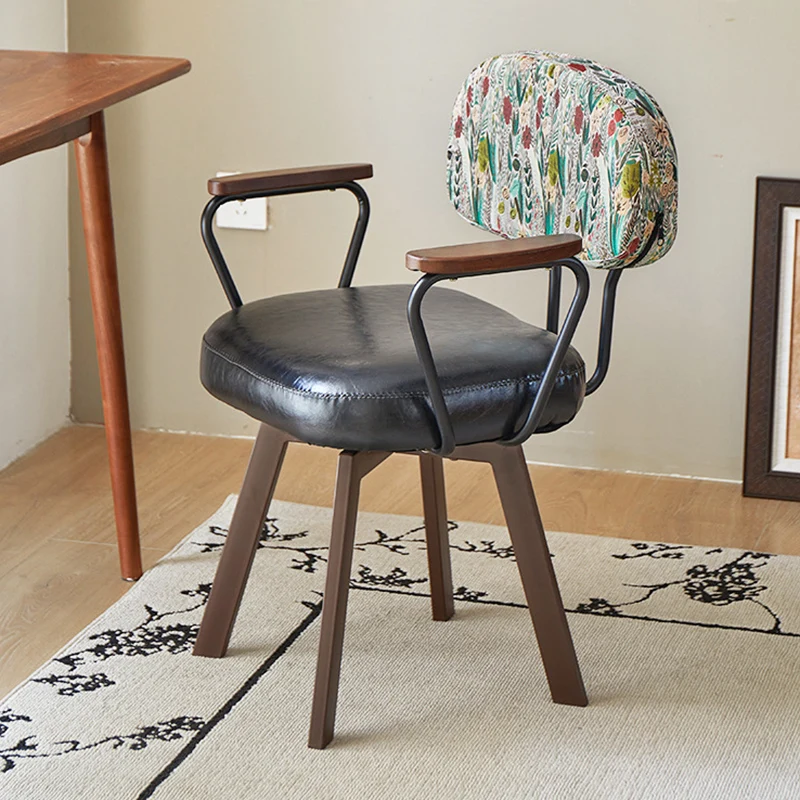 Contemporary Retro PU Leather Metal Sunflower Floral Swivel Desk Chair Backrest Armrest For Study