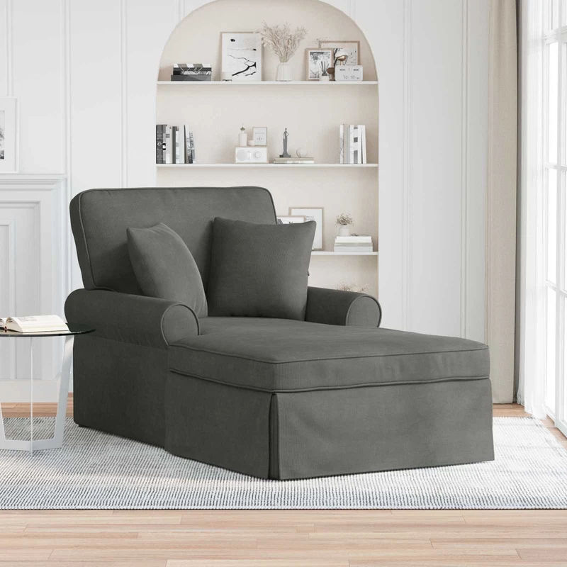 Chaise Lounge com Saia 3 unid. Cinzento Escuro 91 x 157 x 91 cm