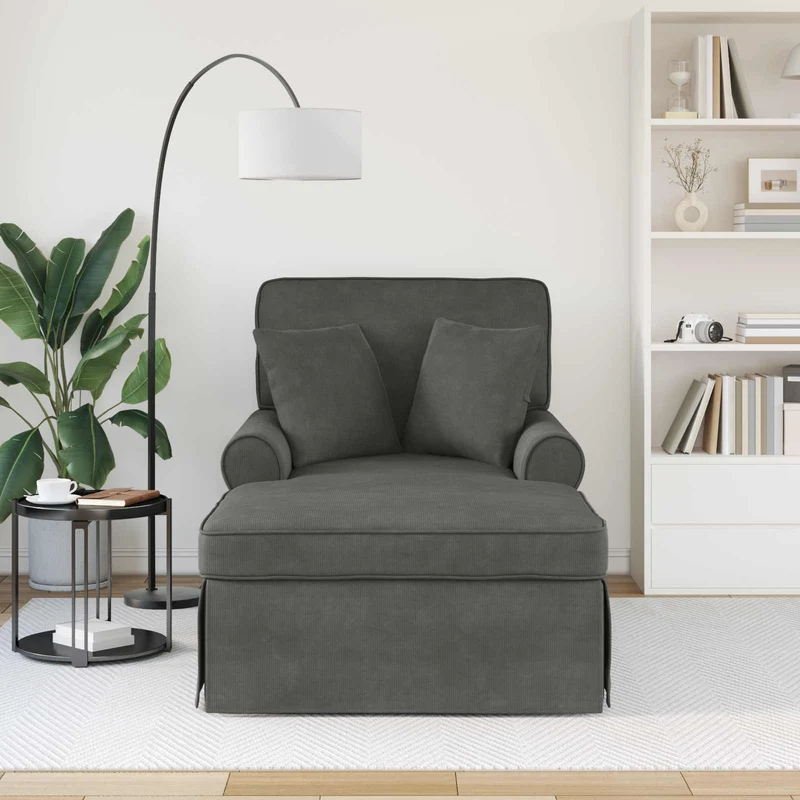 Chaise Lounge com Saia 3 unid. Cinzento Escuro 91 x 157 x 91 cm