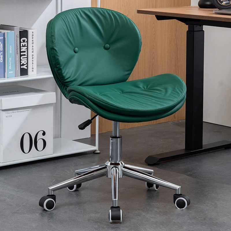 Modern Minimalist Round PU Leather Steel Plastic Wood Desk Chair Backrest Armless For Home Office