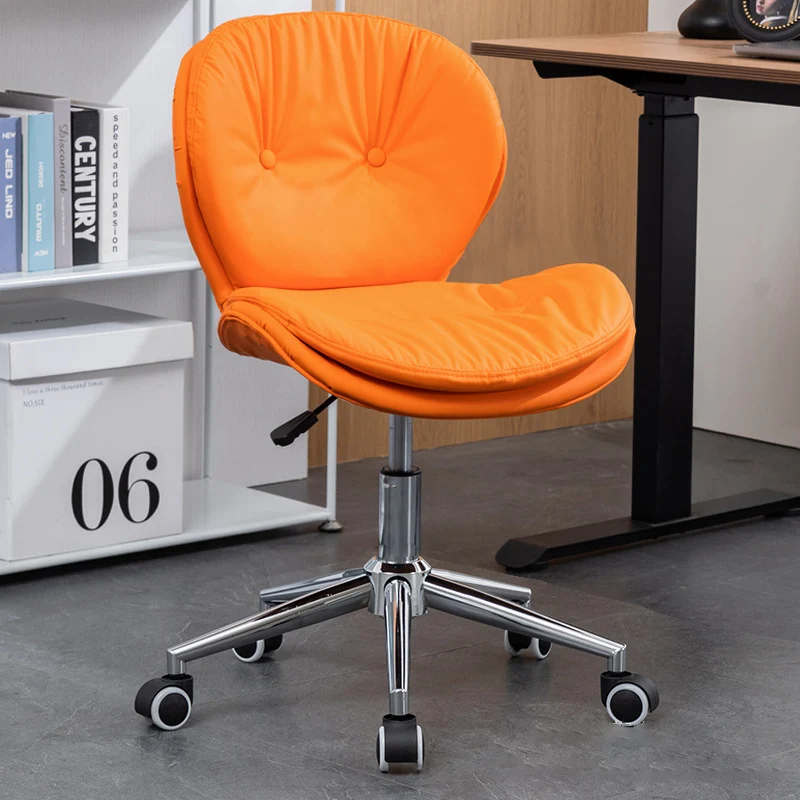 Modern Minimalist Round PU Leather Steel Plastic Wood Desk Chair Backrest Armless For Home Office