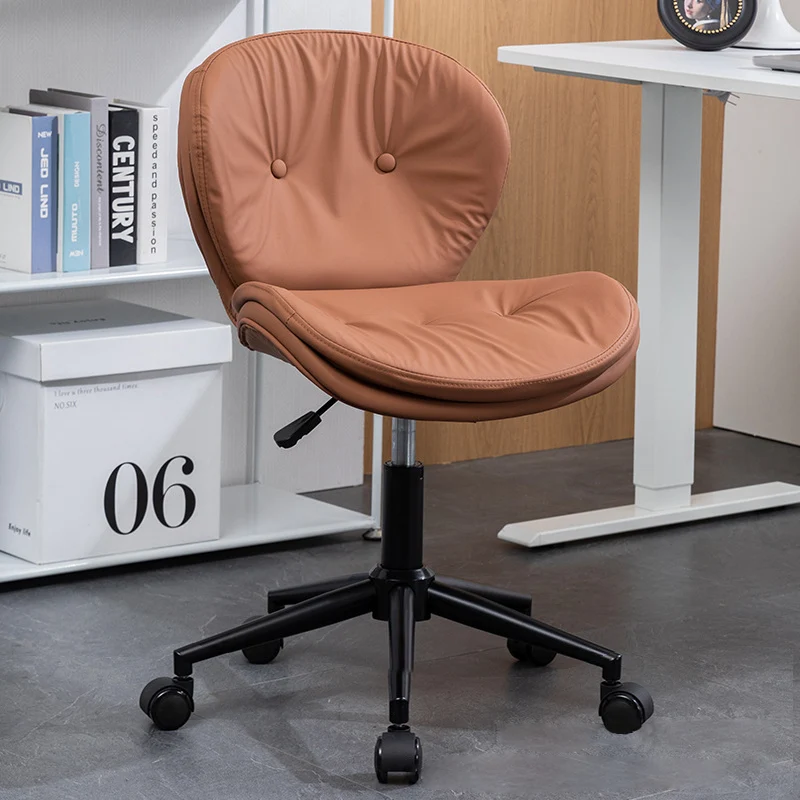 Modern Minimalist Round PU Leather Steel Plastic Wood Desk Chair Backrest Armless For Home Office