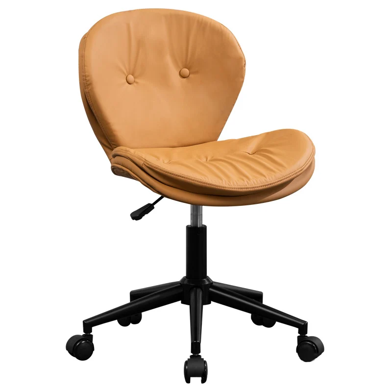 Modern Minimalist Round PU Leather Steel Plastic Wood Desk Chair Backrest Armless For Home Office