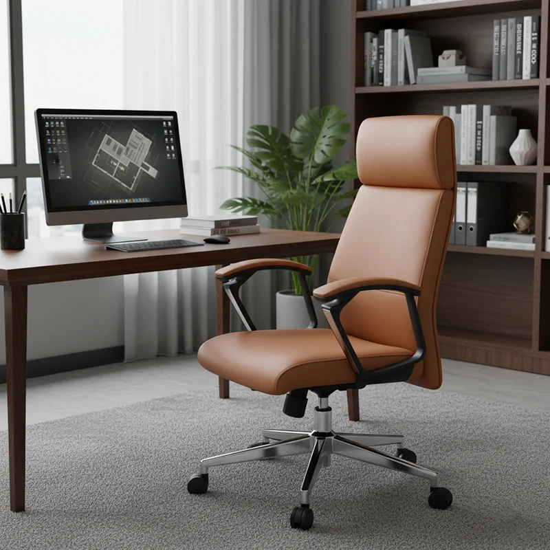 Modern Minimalist Rectangular PU Leather PP Steel Plastic Wood Desk Chair Backrest Armrest For Home Office