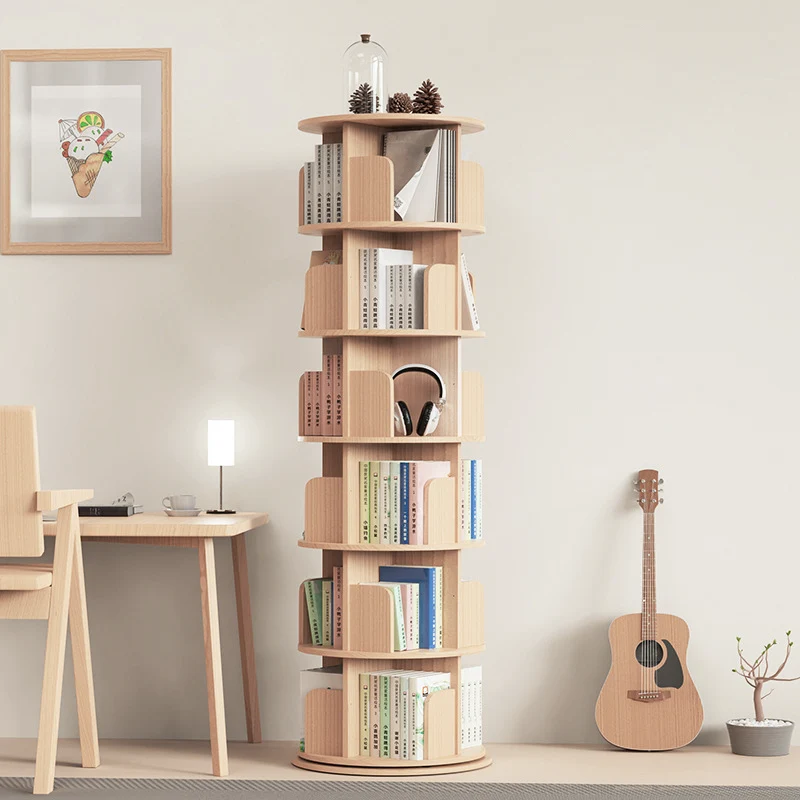 Modern Minimalist Pine Board Bookshelves 6-Tier Rotatable For Home Office