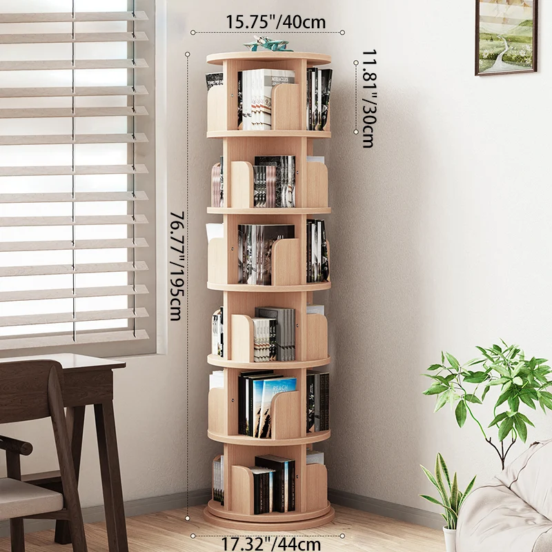 Modern Minimalist Pine Board Bookshelves 6-Tier Rotatable For Home Office