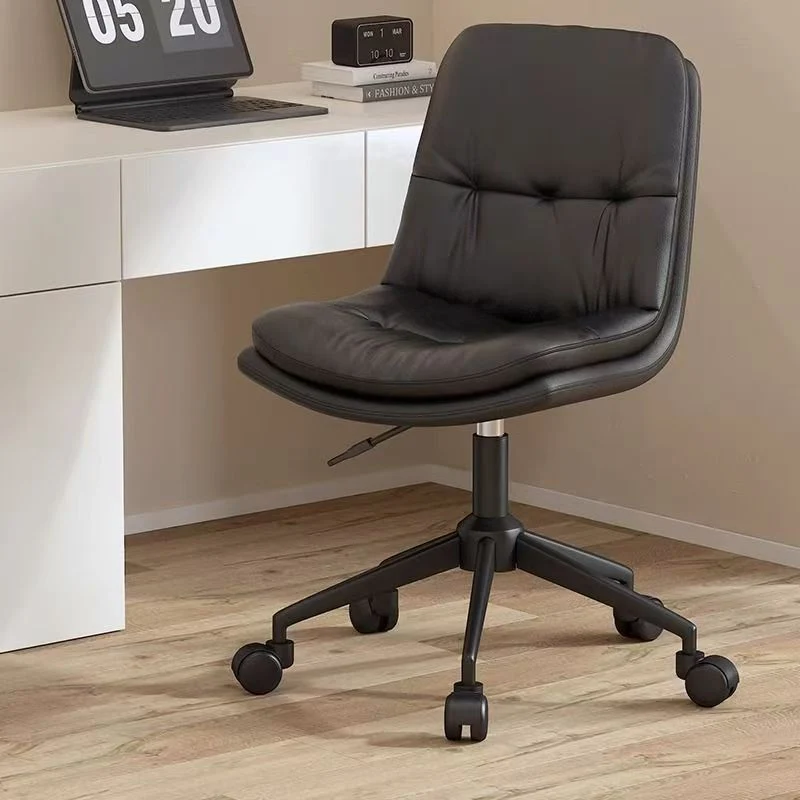 Modern Minimalist Faux Nappa Leather Sponge Steel Base Square Desk Chair Adjustable Backrest Armless Swivel For Home Office