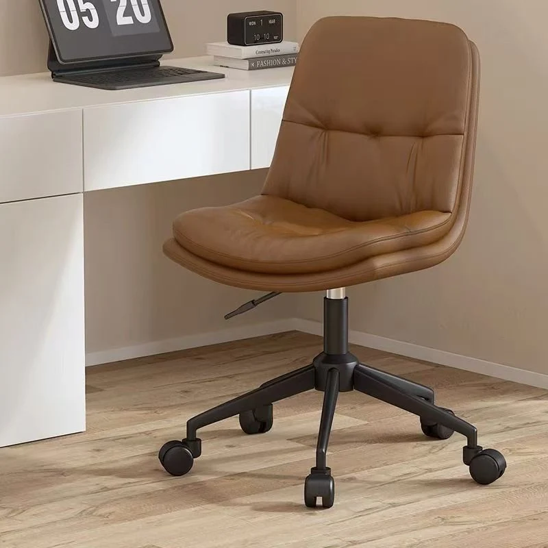 Modern Minimalist Faux Nappa Leather Sponge Steel Base Square Desk Chair Adjustable Backrest Armless Swivel For Home Office