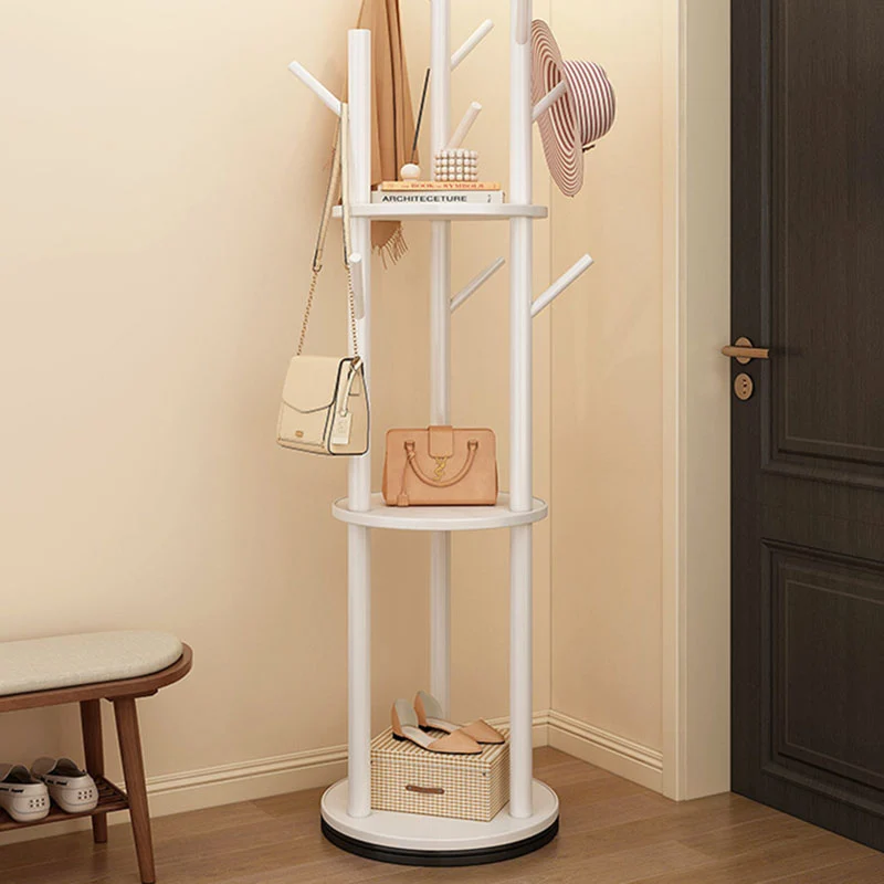 Modern Minimalist Rotatable Disk Branch Pine Wood MDF Clothes Tree Storage Shelf 3-Tier For Hallway & Entryway