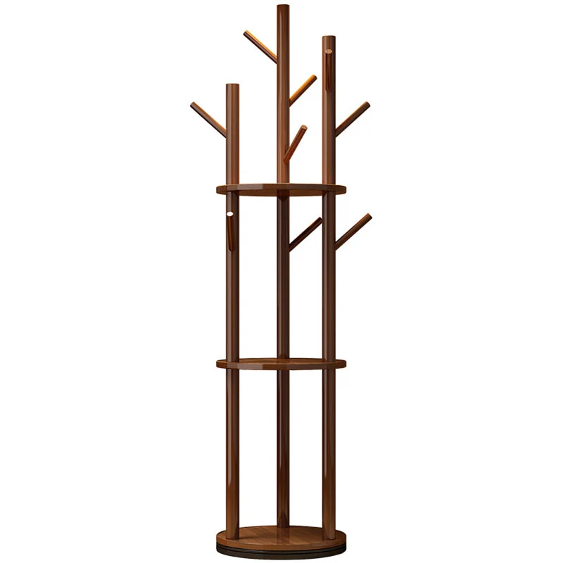 Modern Minimalist Rotatable Disk Branch Pine Wood MDF Clothes Tree Storage Shelf 3-Tier For Hallway & Entryway