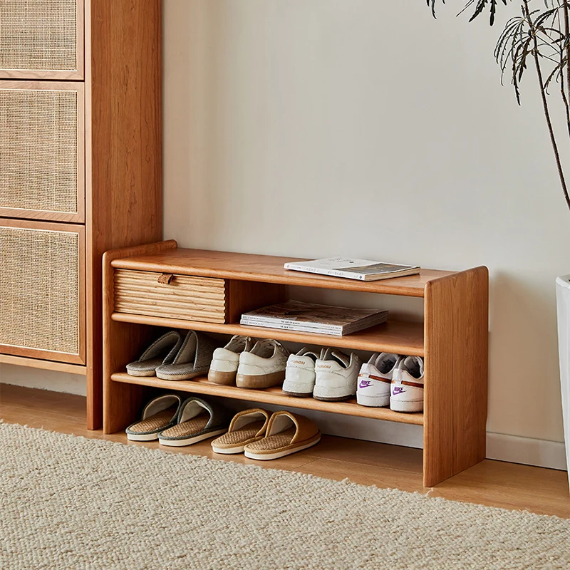 Modern Minimalist Rectangular Linen Cotton Cherry Wood Sponge Versatile Bench Backless Armless For Entryway