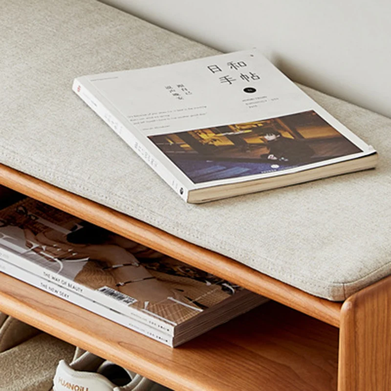 Modern Minimalist Rectangular Linen Cotton Cherry Wood Sponge Versatile Bench Backless Armless For Entryway
