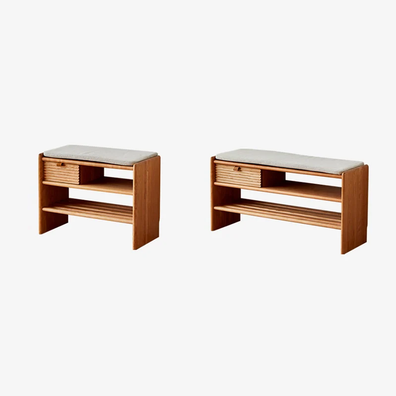 Modern Minimalist Rectangular Linen Cotton Cherry Wood Sponge Versatile Bench Backless Armless For Entryway