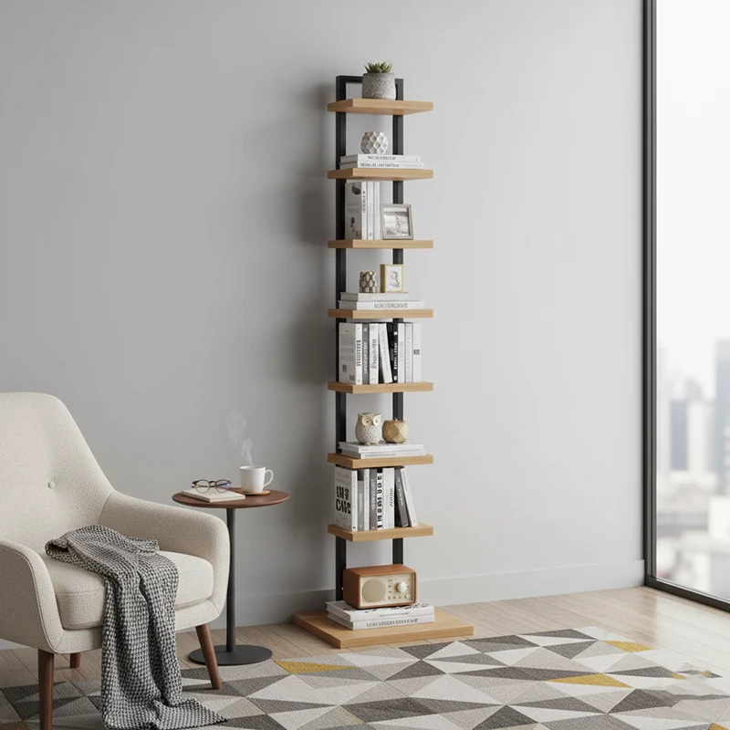 Modern Minimalist Square Rectangular Particle Board Steel Pipe Bookshelf 4/6/8/10-Tier For Living Room