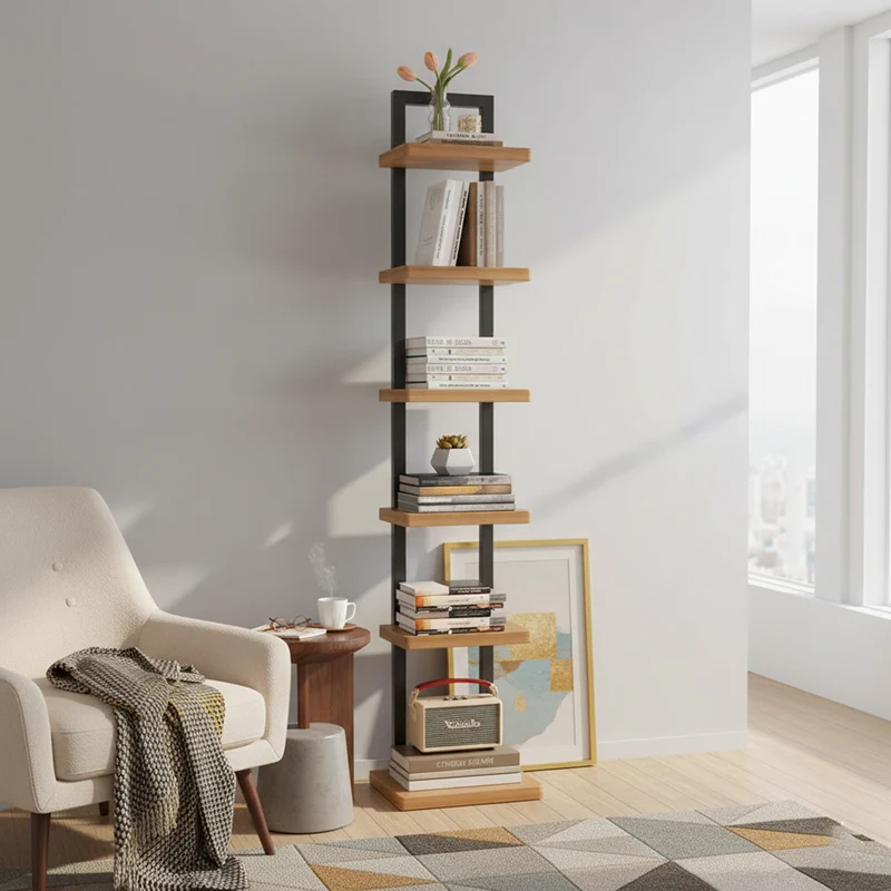Modern Minimalist Square Rectangular Particle Board Steel Pipe Bookshelf 4/6/8/10-Tier For Living Room