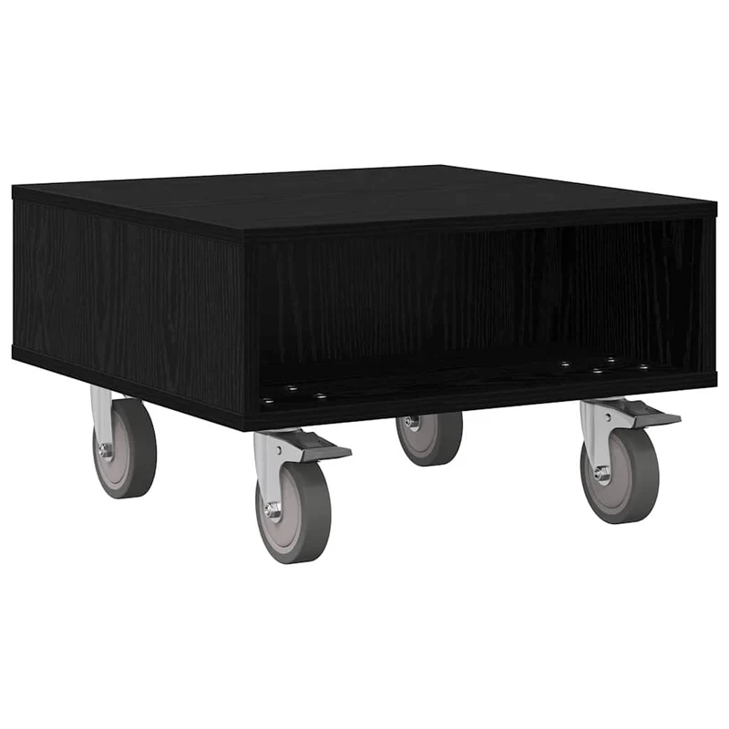 Mesa Lateral com Rodas Carvalho Preto 50,5 x 50 x 30 cm