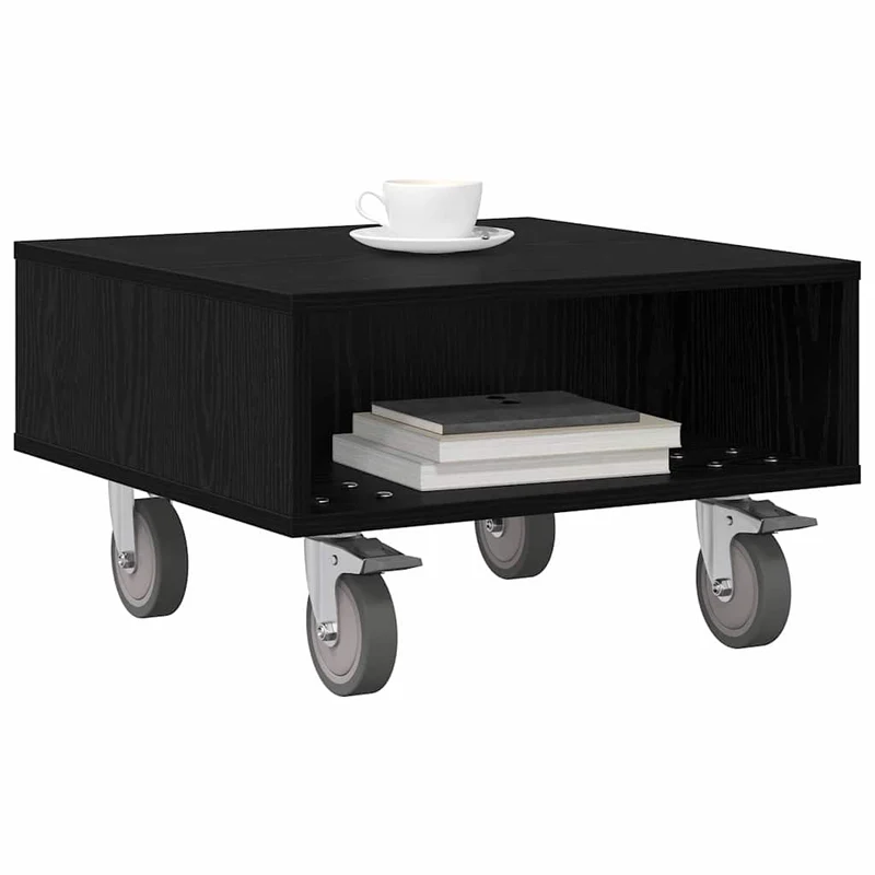 Mesa Lateral com Rodas Carvalho Preto 50,5 x 50 x 30 cm