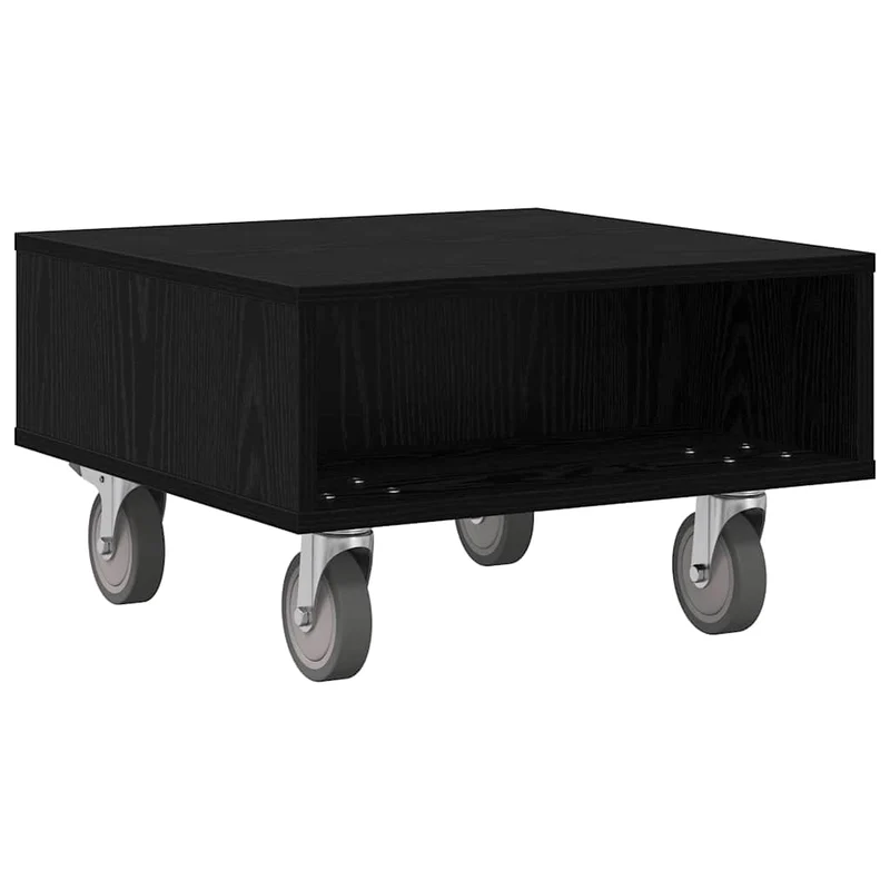Mesa Lateral com Rodas Carvalho Preto 50,5 x 50 x 30 cm