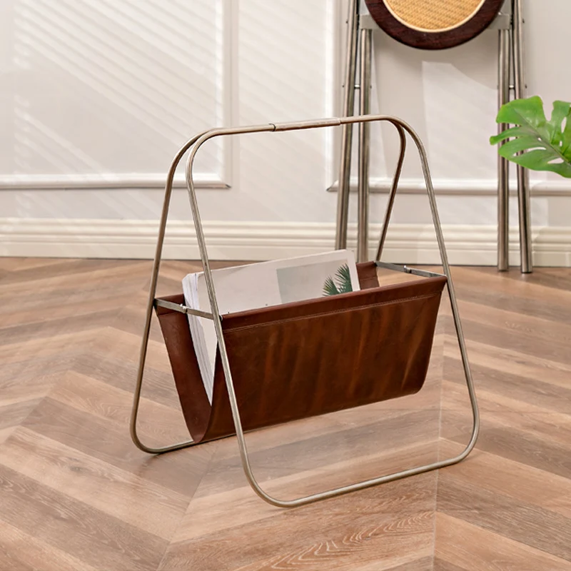 Contemporary Retro Stainless Steel Faux Leather Triangular Structure Bookshelves Foldable For Living Room