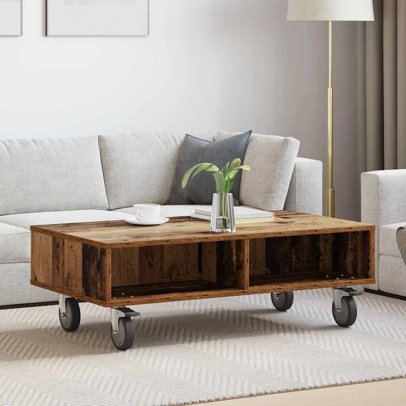 Mesa Lateral com Rodas Madeira antiga 90 x 50 x 30 cm