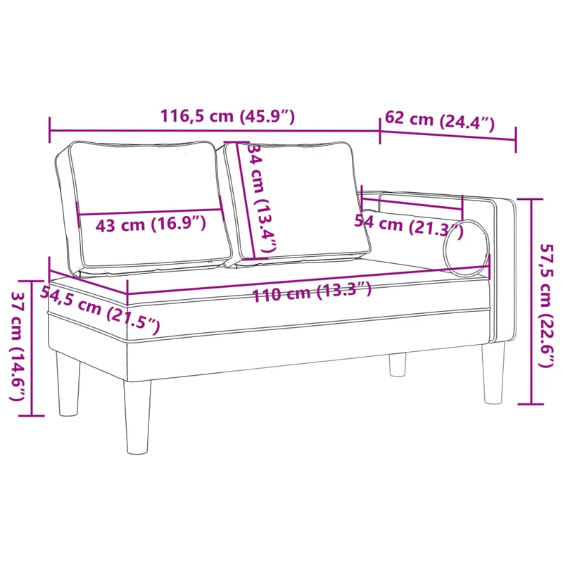 Chaise lounge com almofadões veludo cinzento-claro
