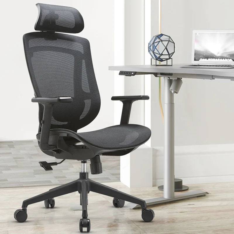 Modern Simplicity Curved Trapezoidal Comfortable Mesh Sponge Metal Desk Chair Armrest Headrest Reclining For Home Office
