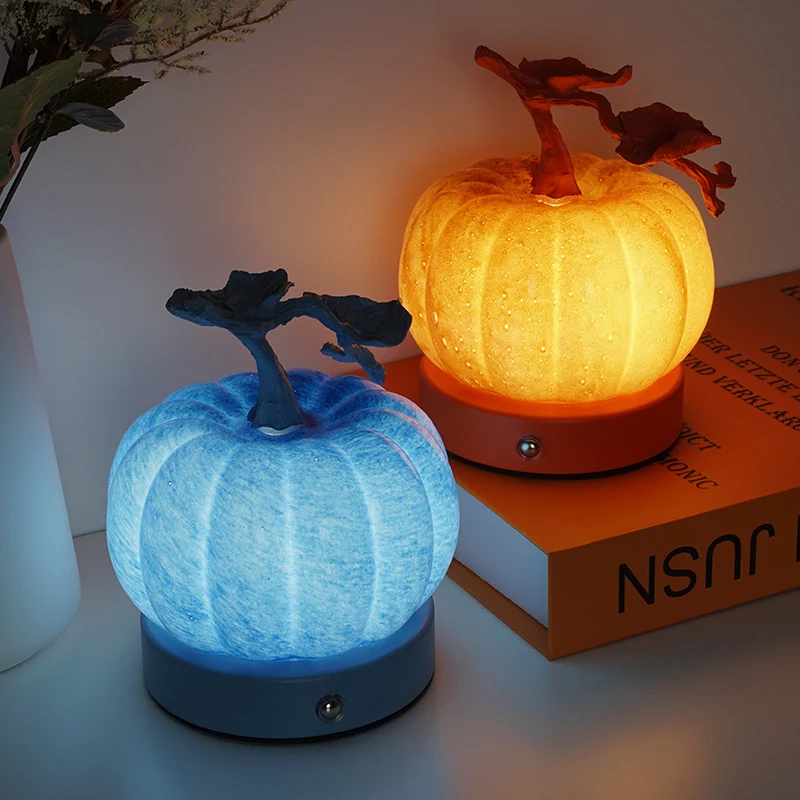 Contemporary Creative USB Glass Metal Pumpkin Shape Round LED Table Lamp For Bedroom