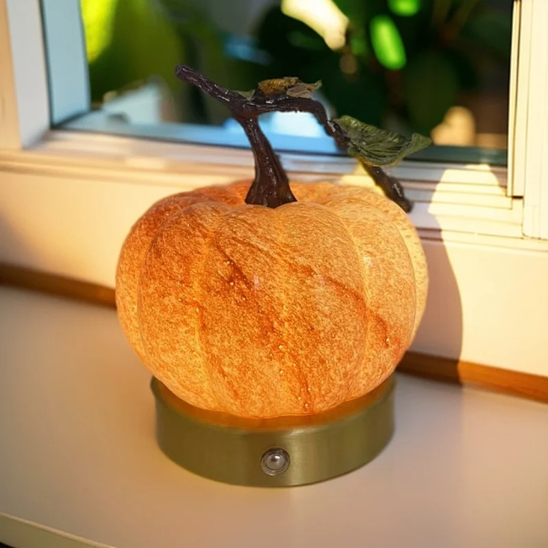Contemporary Creative USB Glass Metal Pumpkin Shape Round LED Table Lamp For Bedroom