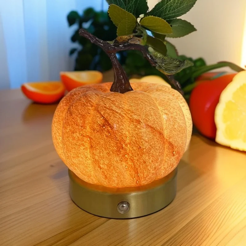 Contemporary Creative USB Glass Metal Pumpkin Shape Round LED Table Lamp For Bedroom