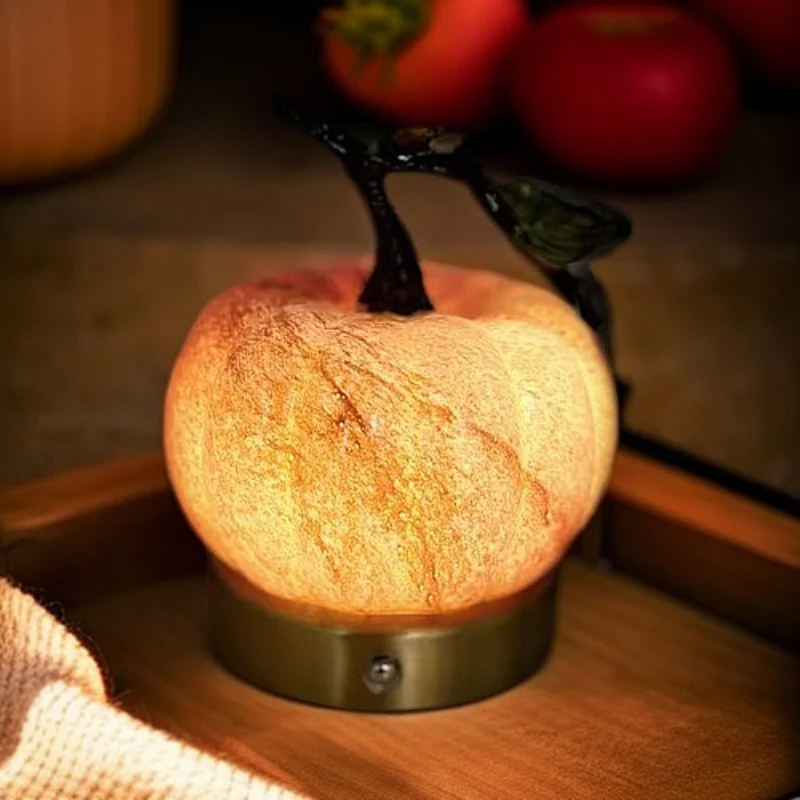 Contemporary Creative USB Glass Metal Pumpkin Shape Round LED Table Lamp For Bedroom