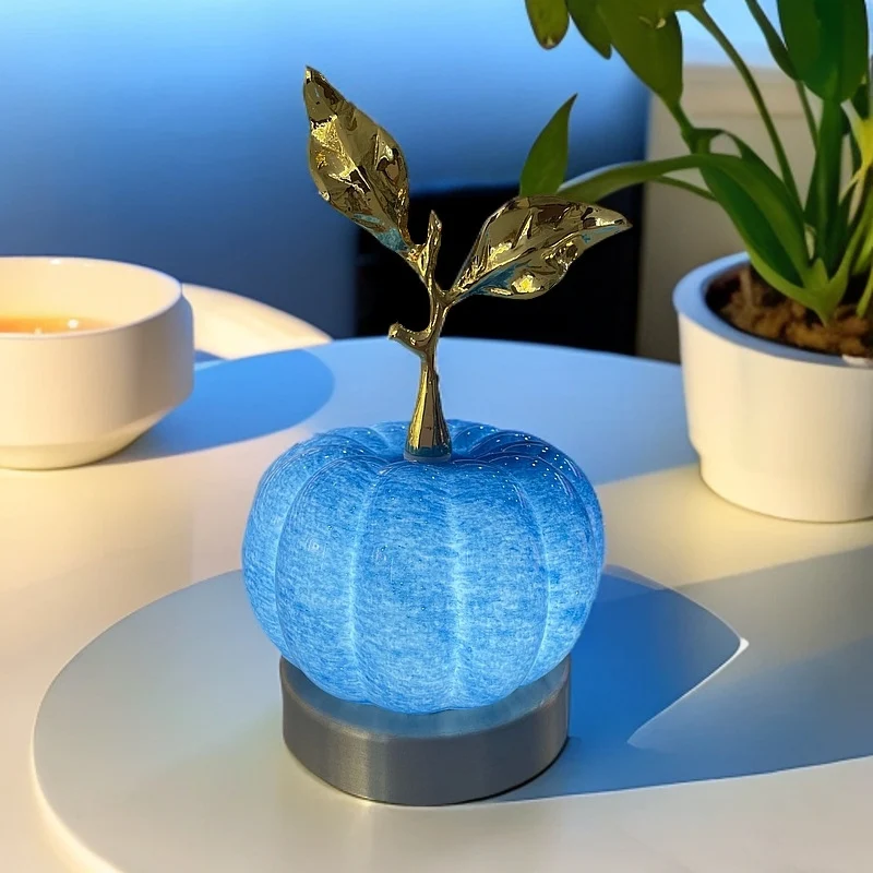 Contemporary Creative USB Glass Metal Pumpkin Shape Round LED Table Lamp For Bedroom