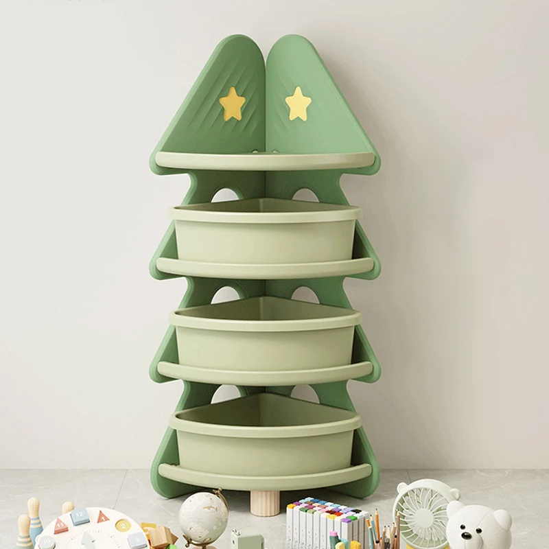 Contemporary Creative Christmas Tree Environmentally Friendly HDPE Kids Corner Storage Shelf 4-Tier For Living Room