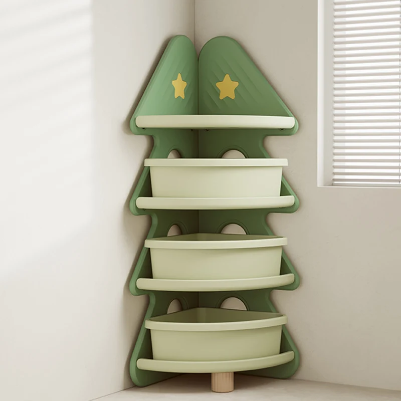 Contemporary Creative Christmas Tree Environmentally Friendly HDPE Kids Corner Storage Shelf 4-Tier For Living Room