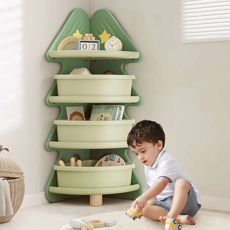 Contemporary Creative Christmas Tree Environmentally Friendly HDPE Kids Corner Storage Shelf 4-Tier For Living Room