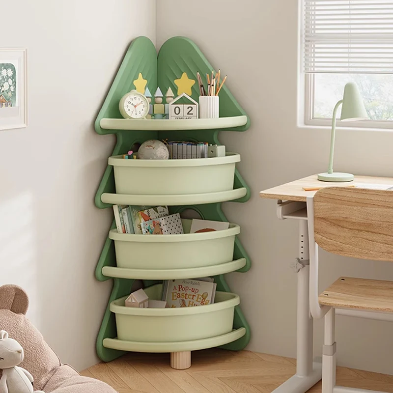 Contemporary Creative Christmas Tree Environmentally Friendly HDPE Kids Corner Storage Shelf 4-Tier For Living Room