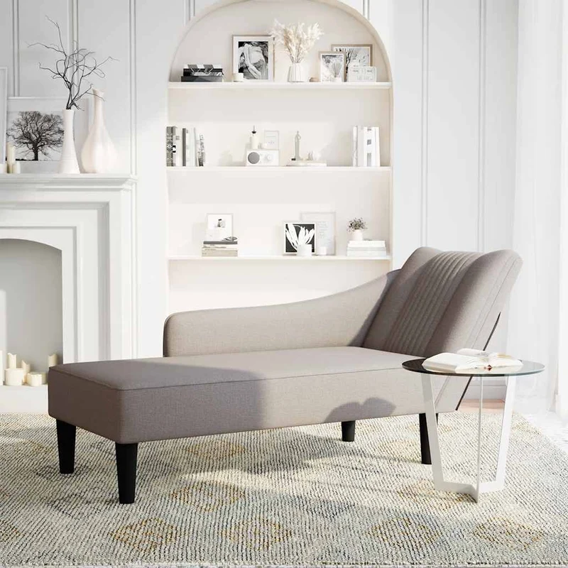 Chaise lounge com apoio de braço direito em tecido cinzento