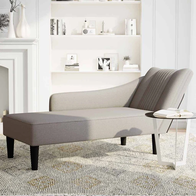 Chaise lounge com apoio de braço direito em tecido cinzento