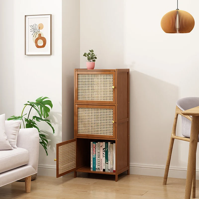 Modern Minimalist Square Bamboo MDF Plastic Rattan Weaving Storage Cabinet 2/3/4/5/6-Cabinet For Study