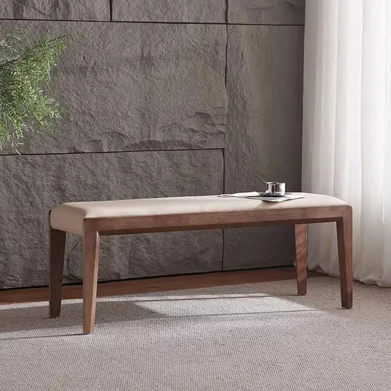 Contemporary Scandinavian Rectangular Ash Wood Microfiber Leather Sponge Bench Backless Armless For Entryway
