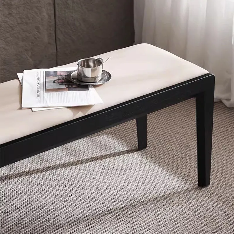 Contemporary Scandinavian Rectangular Ash Wood Microfiber Leather Sponge Bench Backless Armless For Entryway