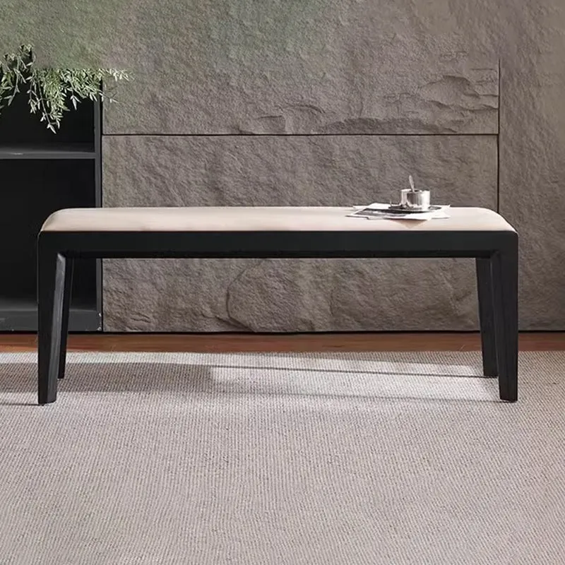 Contemporary Scandinavian Rectangular Ash Wood Microfiber Leather Sponge Bench Backless Armless For Entryway