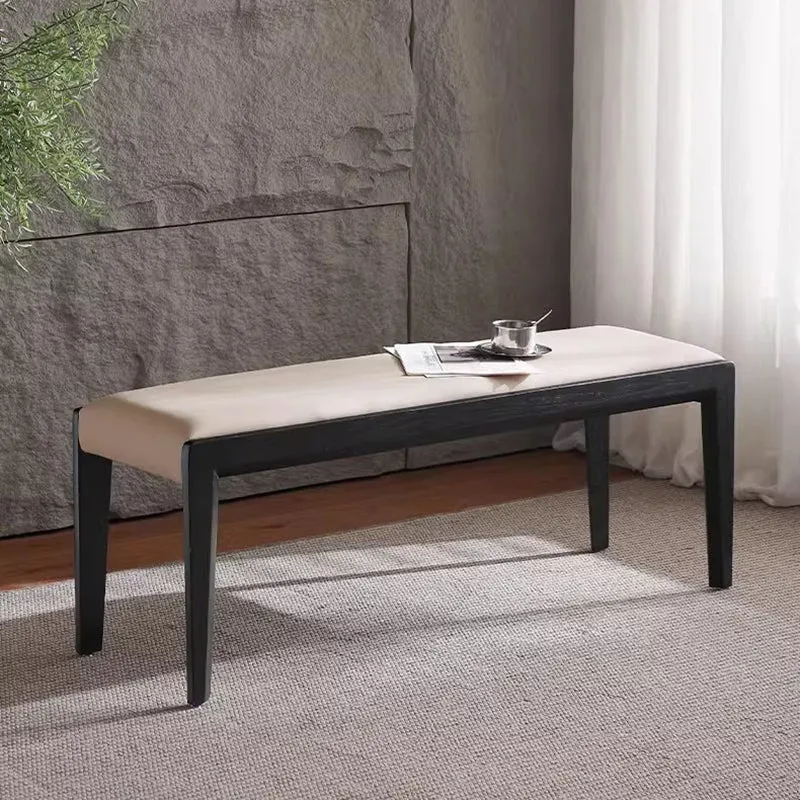 Contemporary Scandinavian Rectangular Ash Wood Microfiber Leather Sponge Bench Backless Armless For Entryway