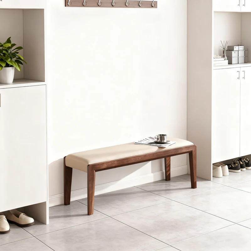 Contemporary Scandinavian Rectangular Ash Wood Microfiber Leather Sponge Bench Backless Armless For Entryway