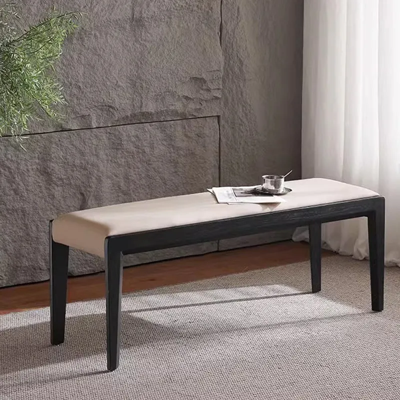 Contemporary Scandinavian Rectangular Ash Wood Microfiber Leather Sponge Bench Backless Armless For Entryway
