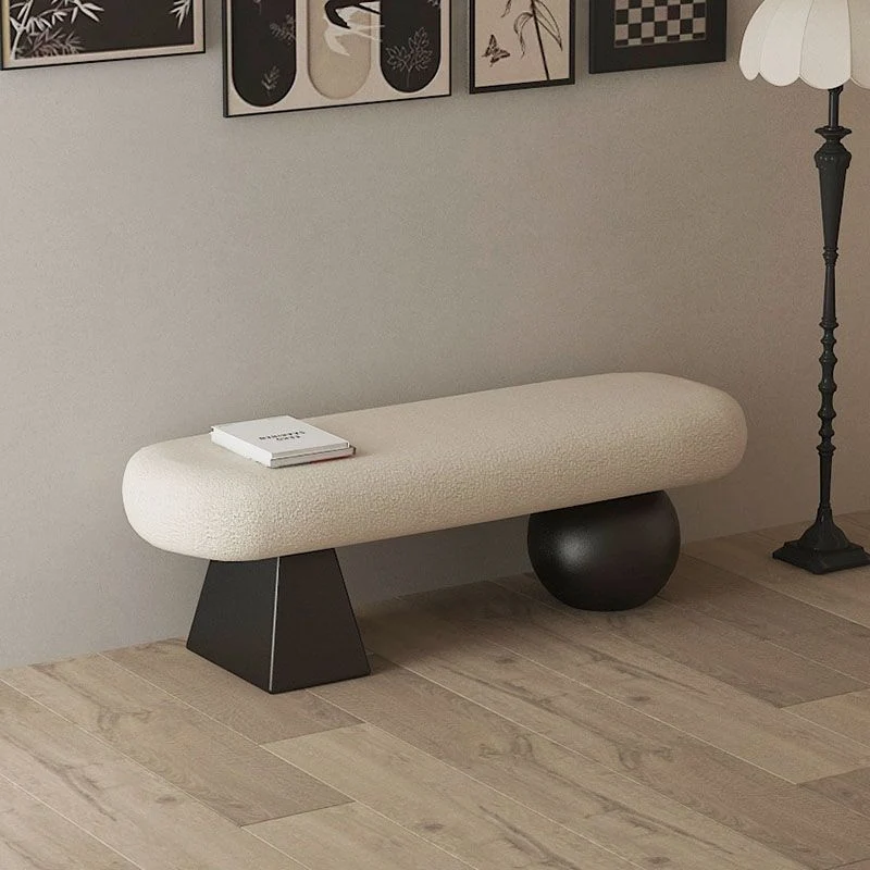 Contemporary Nordic Oval Carbon Steel Plywood Sherpa Fabric Sponge Bench Backless Armless For Entryway