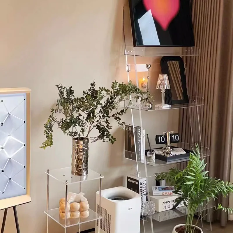 Modern Minimalist Acrylic Storage Display Magazine Rack 4-Tier Storage Shelves For Living Room