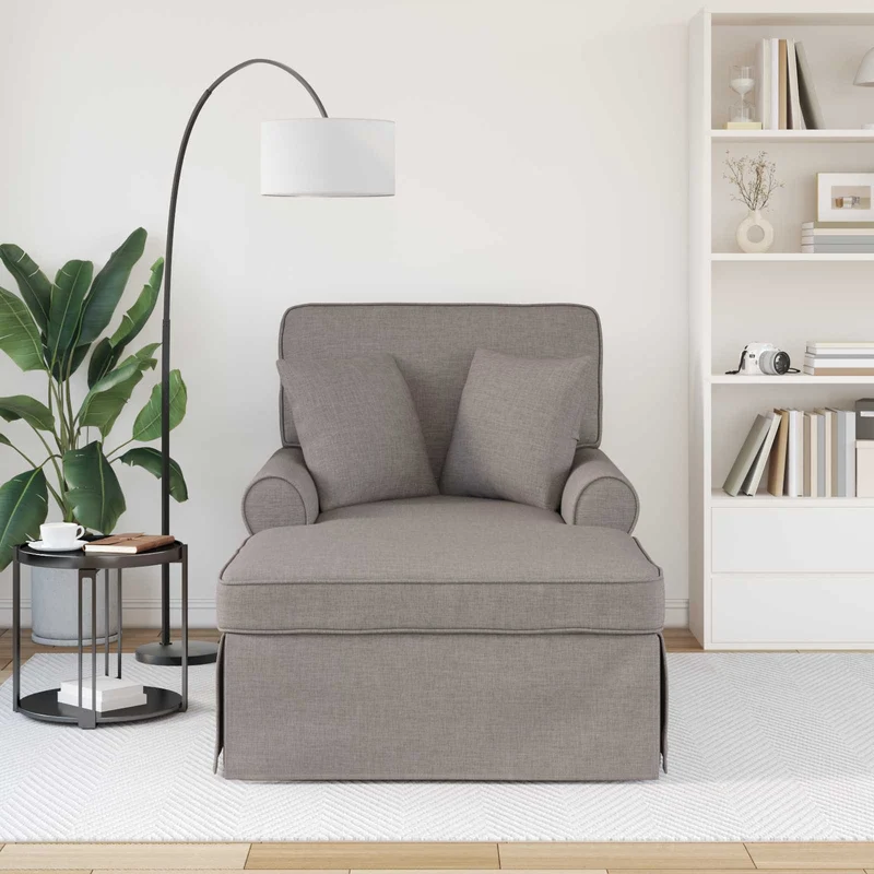 Chaise Lounge com Saia 3 unid. Cinzento-acastanhado tecido