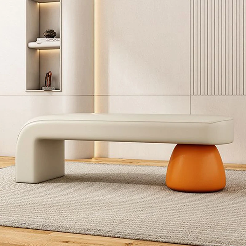 Contemporary Luxury Strip Solid Wood Plywood PU Leather Sponge Bench Armless Backless For Living Room